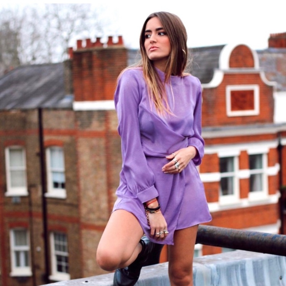 Zara Light Lilac Draped Satin Effect Dress - Picture 3 of 16